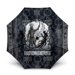 Khonsu Ancient Egyptian Umbrella with Dark Celtic Knot Pattern, Baboon Guardian Symbol, and Moon Healer Motif - African Pride