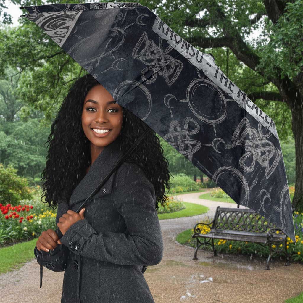 Khonsu Ancient Egyptian Umbrella with Dark Celtic Knot Pattern, Baboon Guardian Symbol, and Moon Healer Motif - African Pride