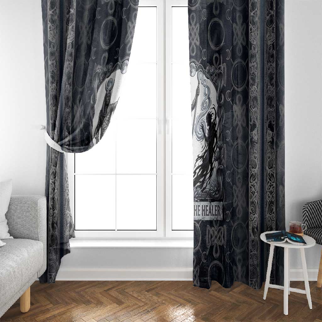 Khonsu Ancient Egyptian Window Curtain with Dark Celtic Knot Pattern, Baboon Guardian Symbol, and Moon Healer Motif - African Pride