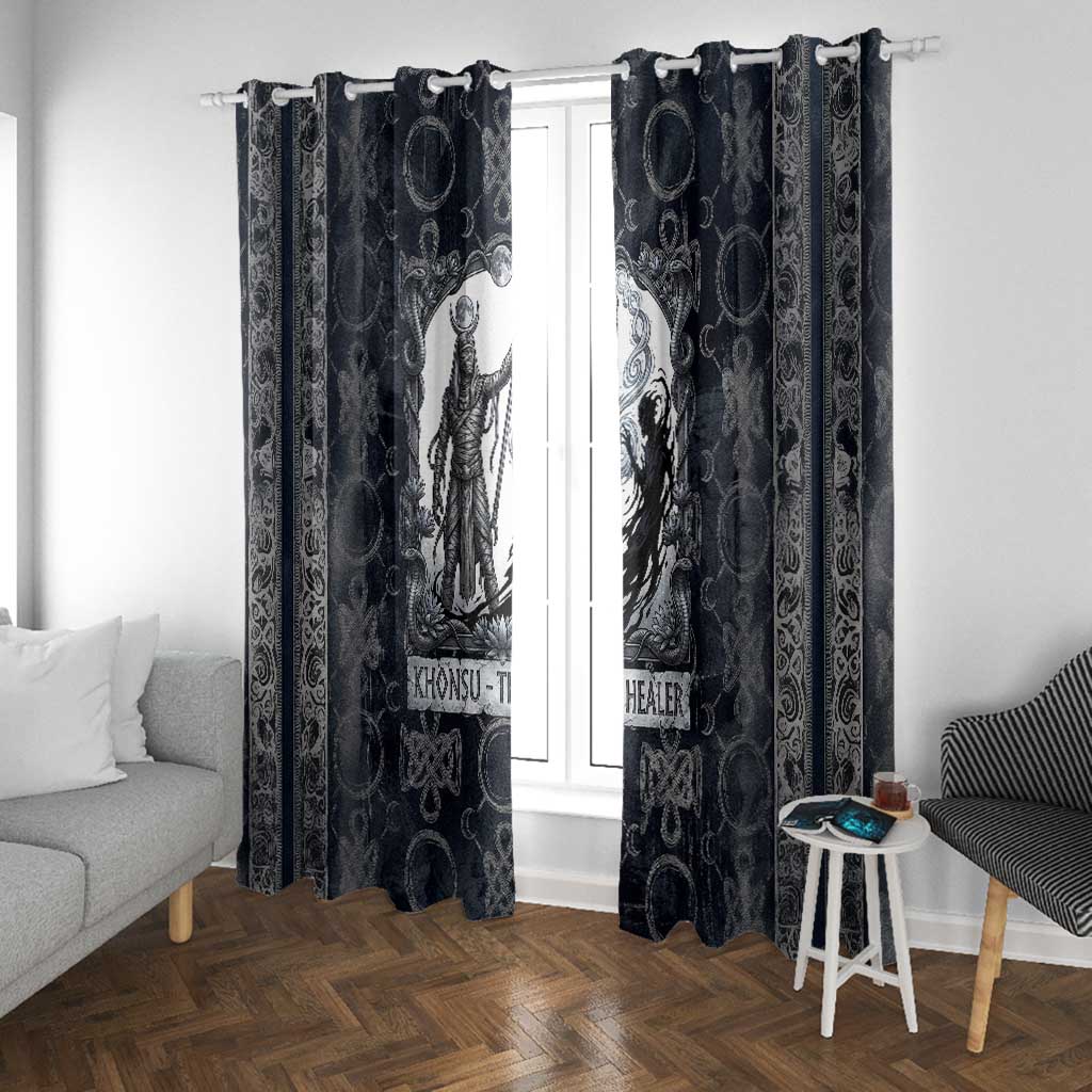 Khonsu Ancient Egyptian Window Curtain with Dark Celtic Knot Pattern, Baboon Guardian Symbol, and Moon Healer Motif - African Pride