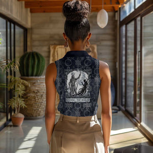 Khonsu Ancient Egyptian Women Sleeveless Polo Shirt with Dark Celtic Knot Pattern, Baboon Guardian Symbol, and Moon Healer Motif - African Pride