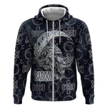 Khonsu Ancient Egyptian Zip Hoodie with Dark Celtic Knot Pattern, Baboon Guardian Symbol, and Moon Healer Motif - African Pride