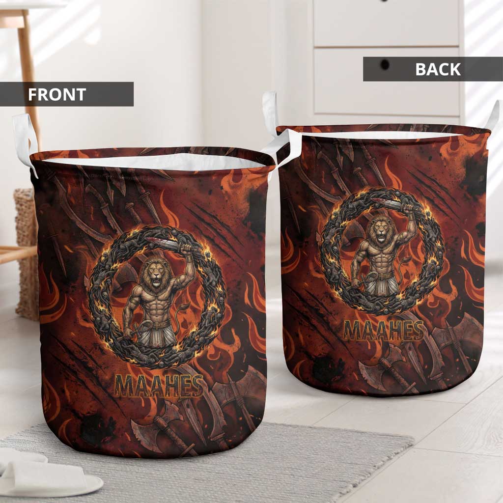 Maahes Laundry Basket Ancient Egyptian Fiery Red Flame - Roaring Lion Head - African Pride