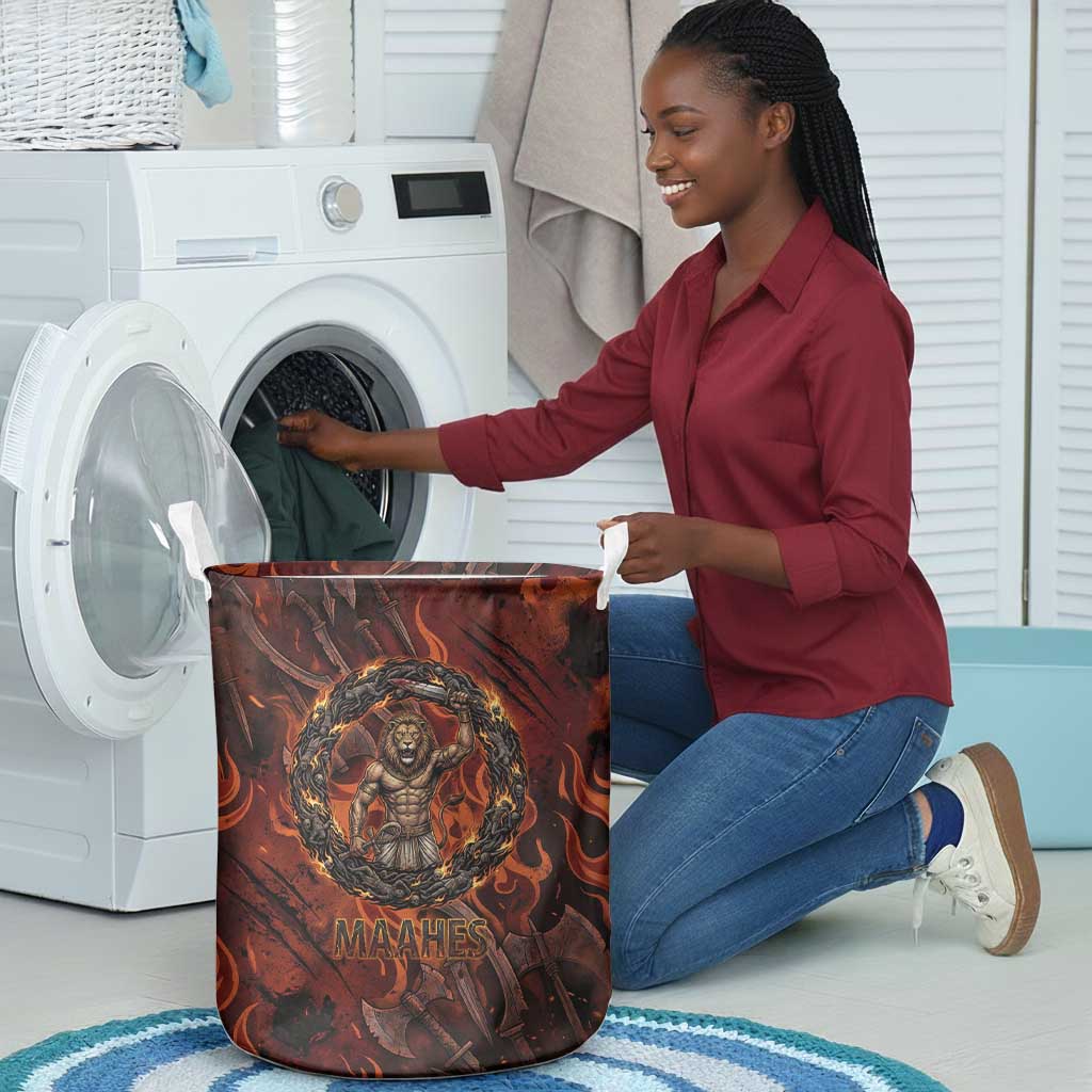 Maahes Laundry Basket Ancient Egyptian Fiery Red Flame - Roaring Lion Head - African Pride