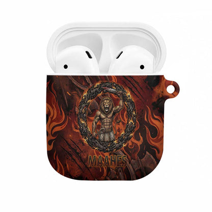 Maahes AirPods Case Ancient Egyptian Fiery Red Flame - Roaring Lion Head - African Pride