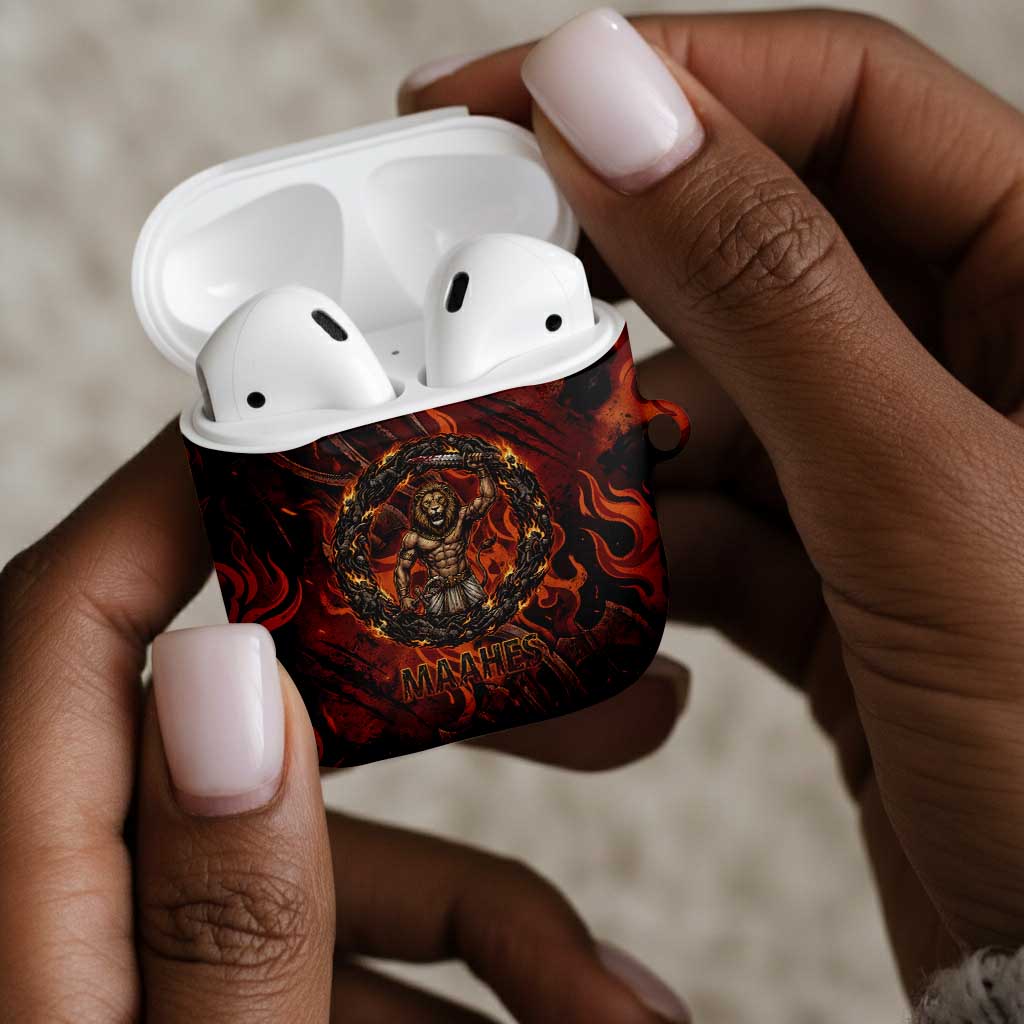 Maahes AirPods Case Ancient Egyptian Fiery Red Flame - Roaring Lion Head - African Pride