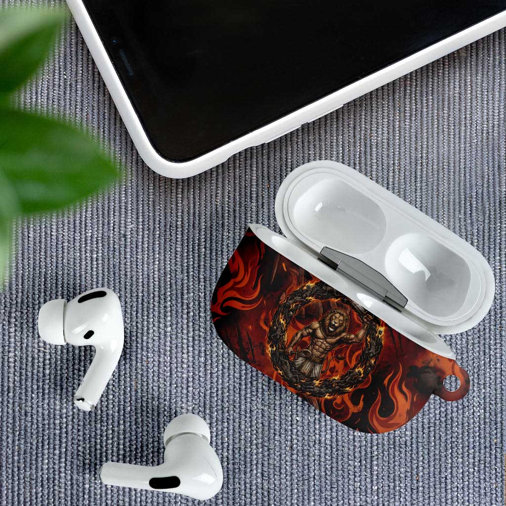 Maahes AirPods Case Ancient Egyptian Fiery Red Flame - Roaring Lion Head - African Pride