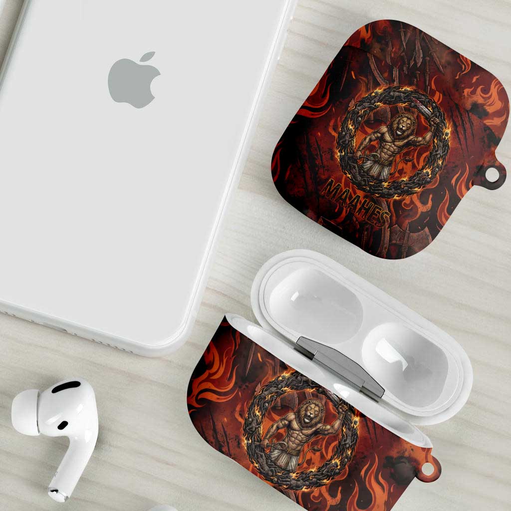 Maahes AirPods Case Ancient Egyptian Fiery Red Flame - Roaring Lion Head - African Pride