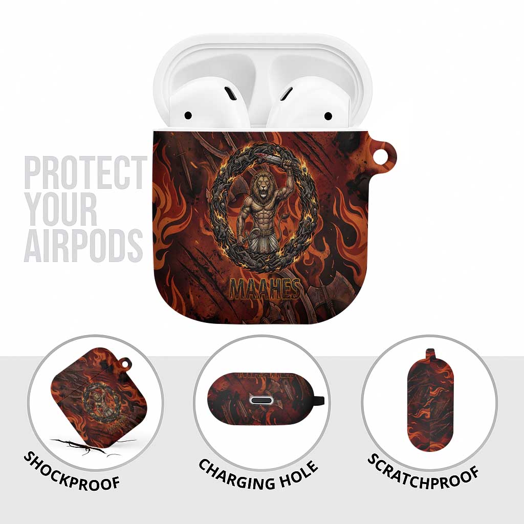Maahes AirPods Case Ancient Egyptian Fiery Red Flame - Roaring Lion Head - African Pride