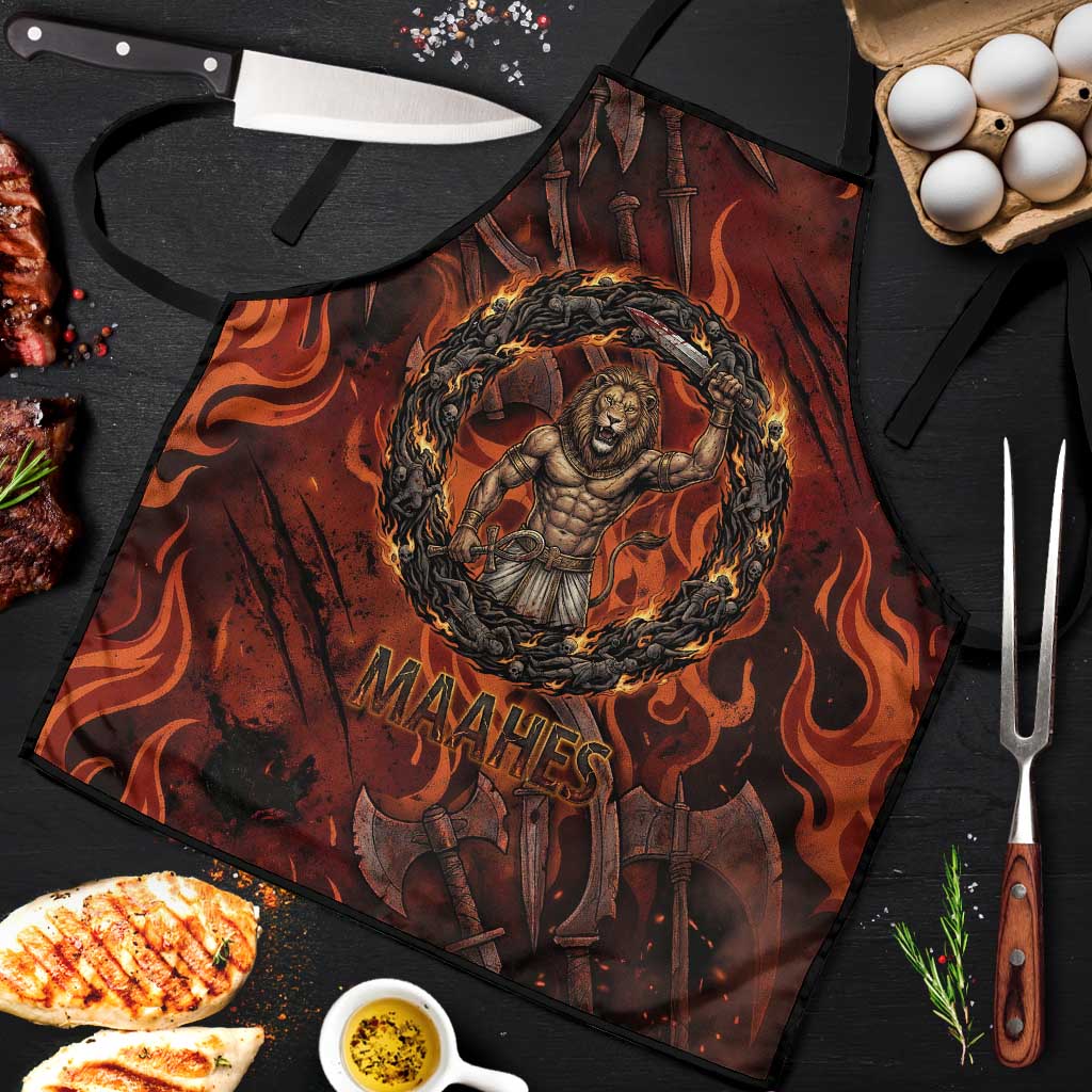 Maahes Apron Ancient Egyptian Fiery Red Flame - Roaring Lion Head - African Pride