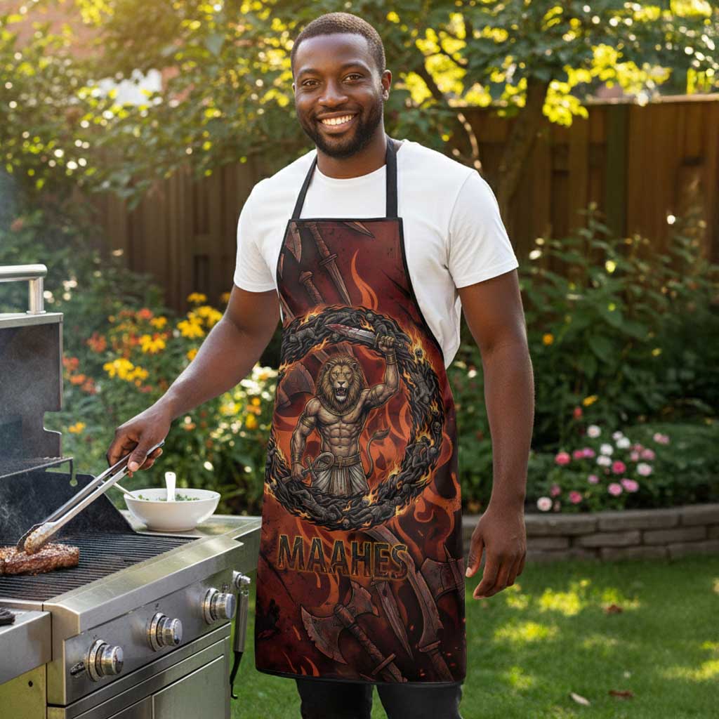 Maahes Apron Ancient Egyptian Fiery Red Flame - Roaring Lion Head - African Pride