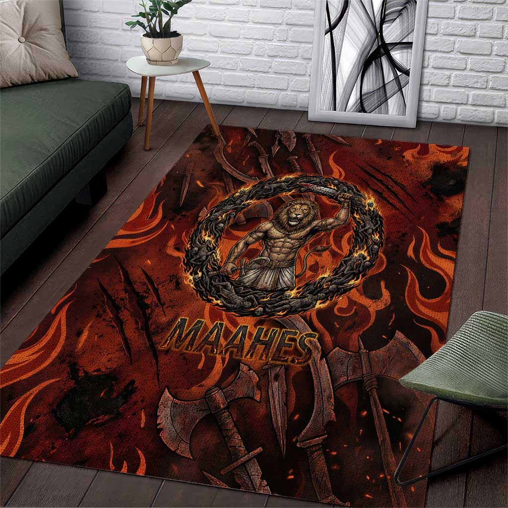 Maahes Area Rug Ancient Egyptian Fiery Red Flame - Roaring Lion Head - African Pride