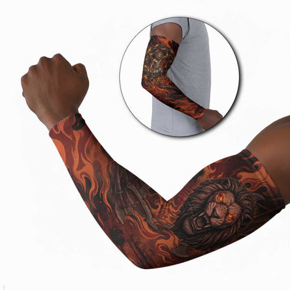 Maahes Arm Sleeves Ancient Egyptian Fiery Red Flame - Roaring Lion Head - African Pride