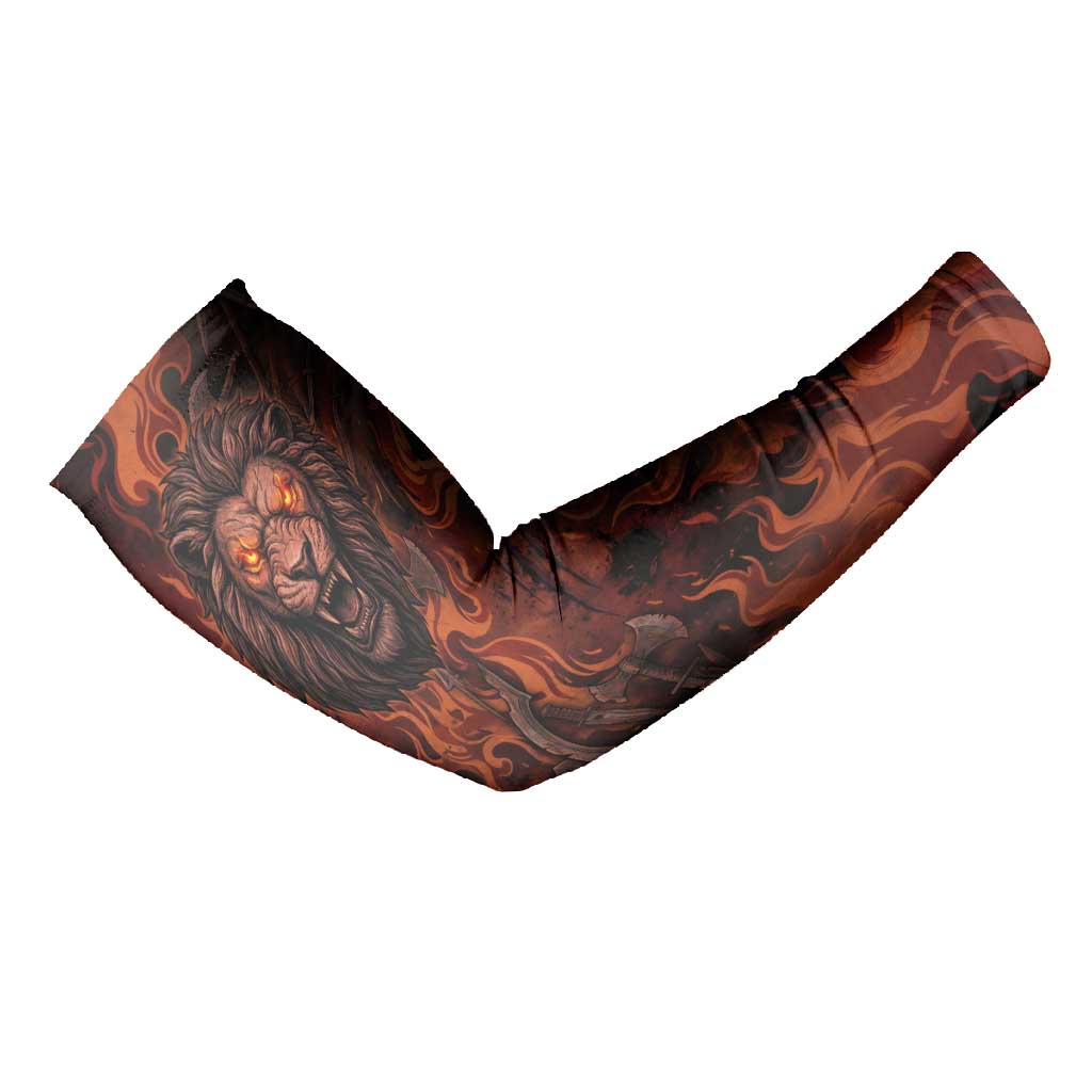 Maahes Arm Sleeves Ancient Egyptian Fiery Red Flame - Roaring Lion Head - African Pride