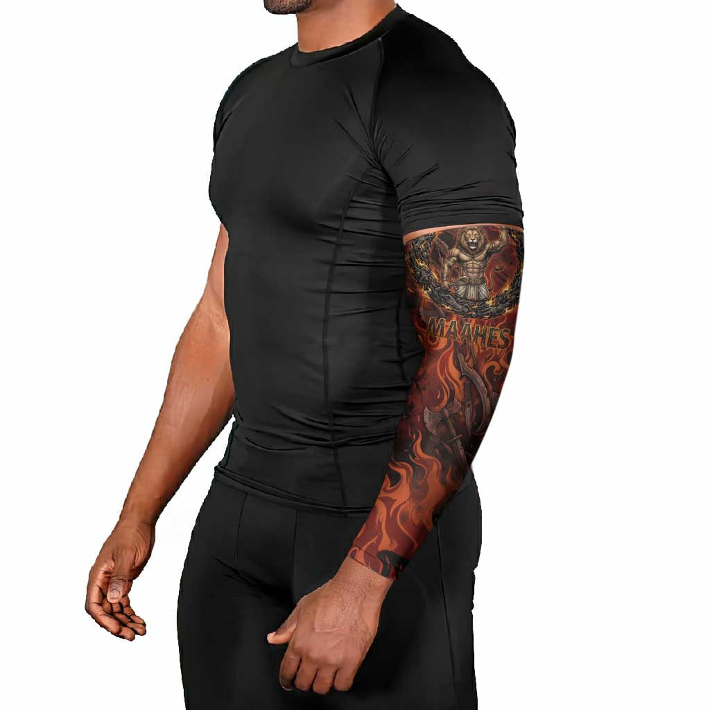 Maahes Arm Sleeves Ancient Egyptian Fiery Red Flame - Roaring Lion Head - African Pride