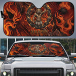 Maahes Auto Sun Shade Ancient Egyptian Fiery Red Flame - Roaring Lion Head - African Pride