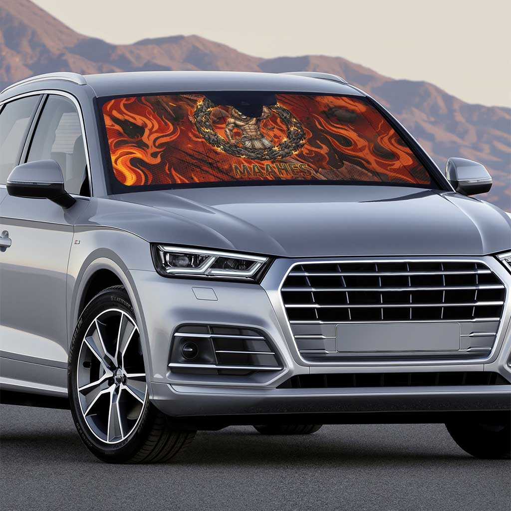Maahes Auto Sun Shade Ancient Egyptian Fiery Red Flame - Roaring Lion Head - African Pride