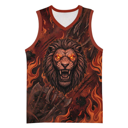Maahes Basketball Jersey Ancient Egyptian Fiery Red Flame - Roaring Lion Head - African Pride