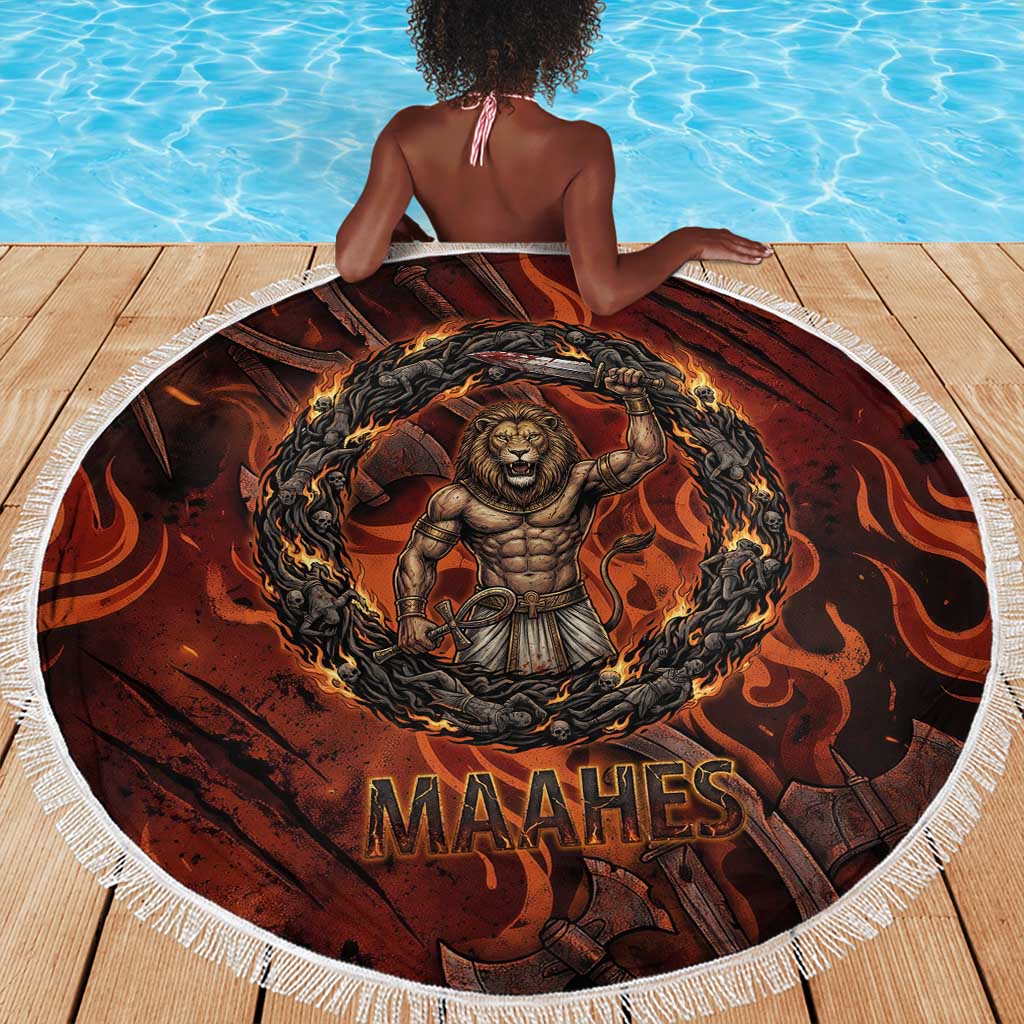Maahes Beach Blanket Ancient Egyptian Fiery Red Flame - Roaring Lion Head - African Pride