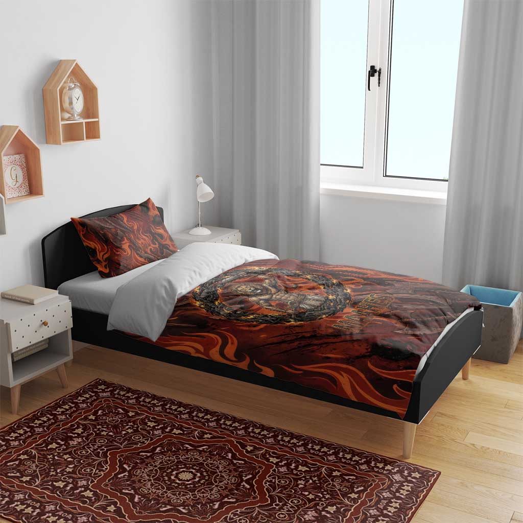 Maahes Bedding Set Ancient Egyptian Fiery Red Flame - Roaring Lion Head - African Pride