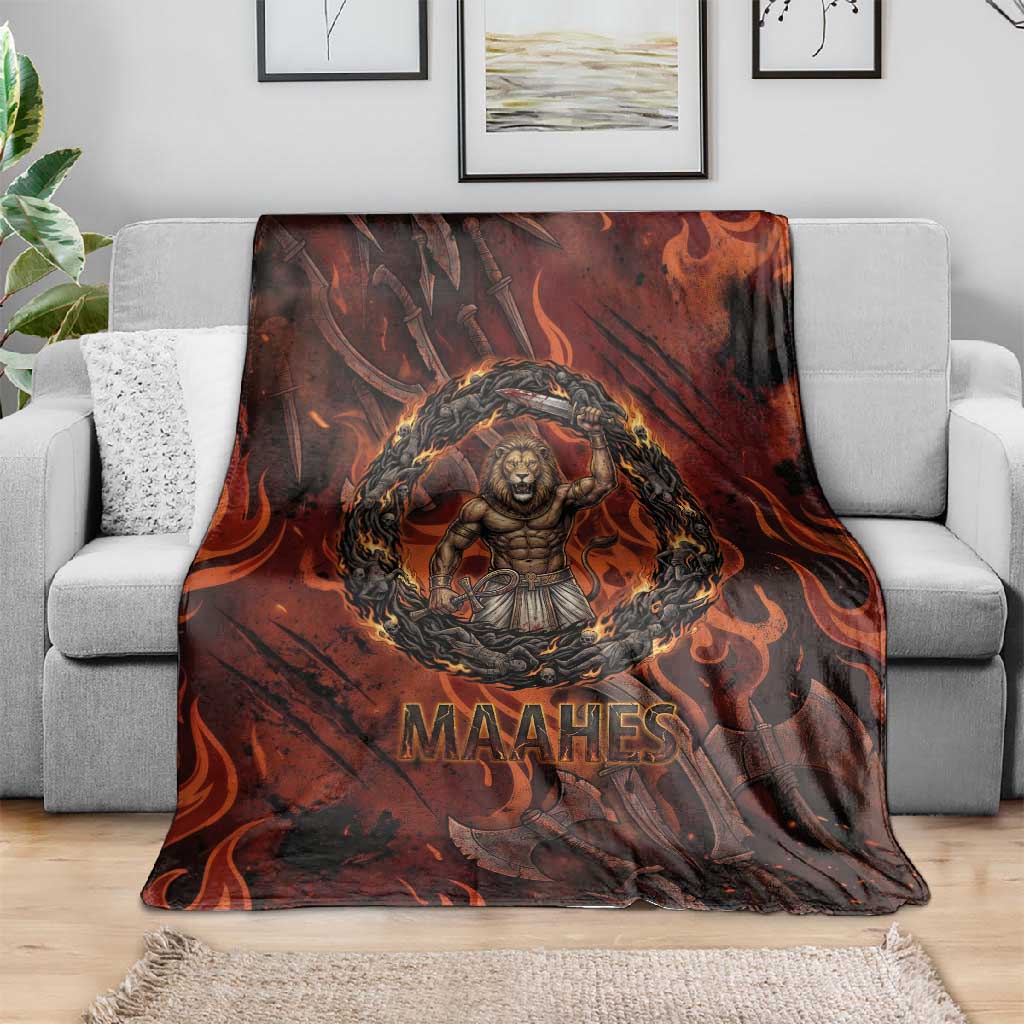Maahes Blanket Ancient Egyptian Fiery Red Flame - Roaring Lion Head - African Pride