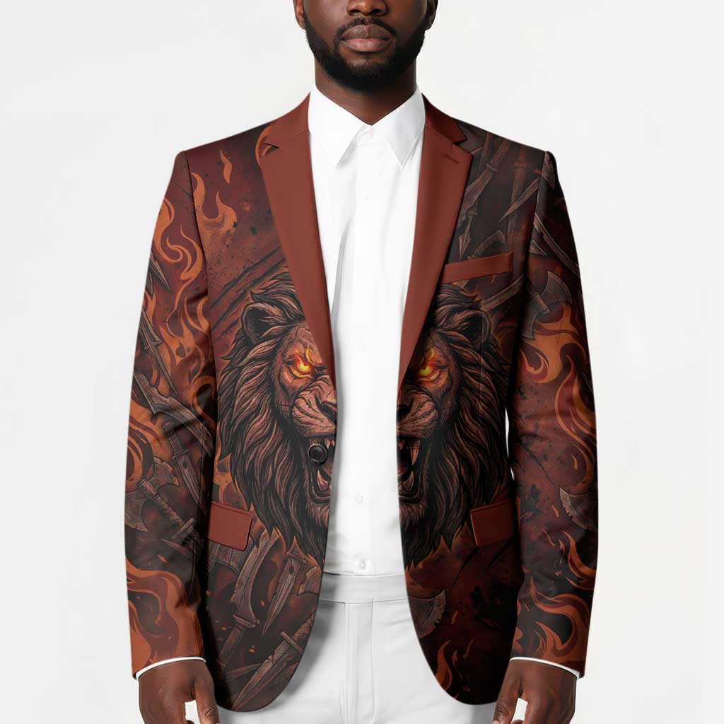 Maahes Blazer Ancient Egyptian Fiery Red Flame - Roaring Lion Head - African Pride