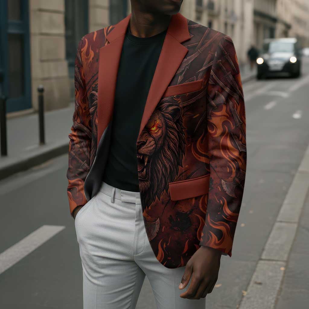 Maahes Blazer Ancient Egyptian Fiery Red Flame - Roaring Lion Head - African Pride