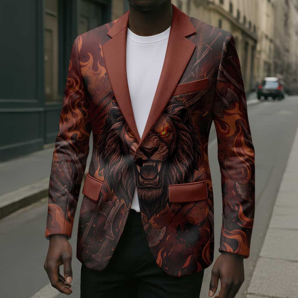 Maahes Blazer Ancient Egyptian Fiery Red Flame - Roaring Lion Head - African Pride