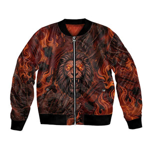 Maahes Bomber Jacket Ancient Egyptian Fiery Red Flame - Roaring Lion Head - African Pride