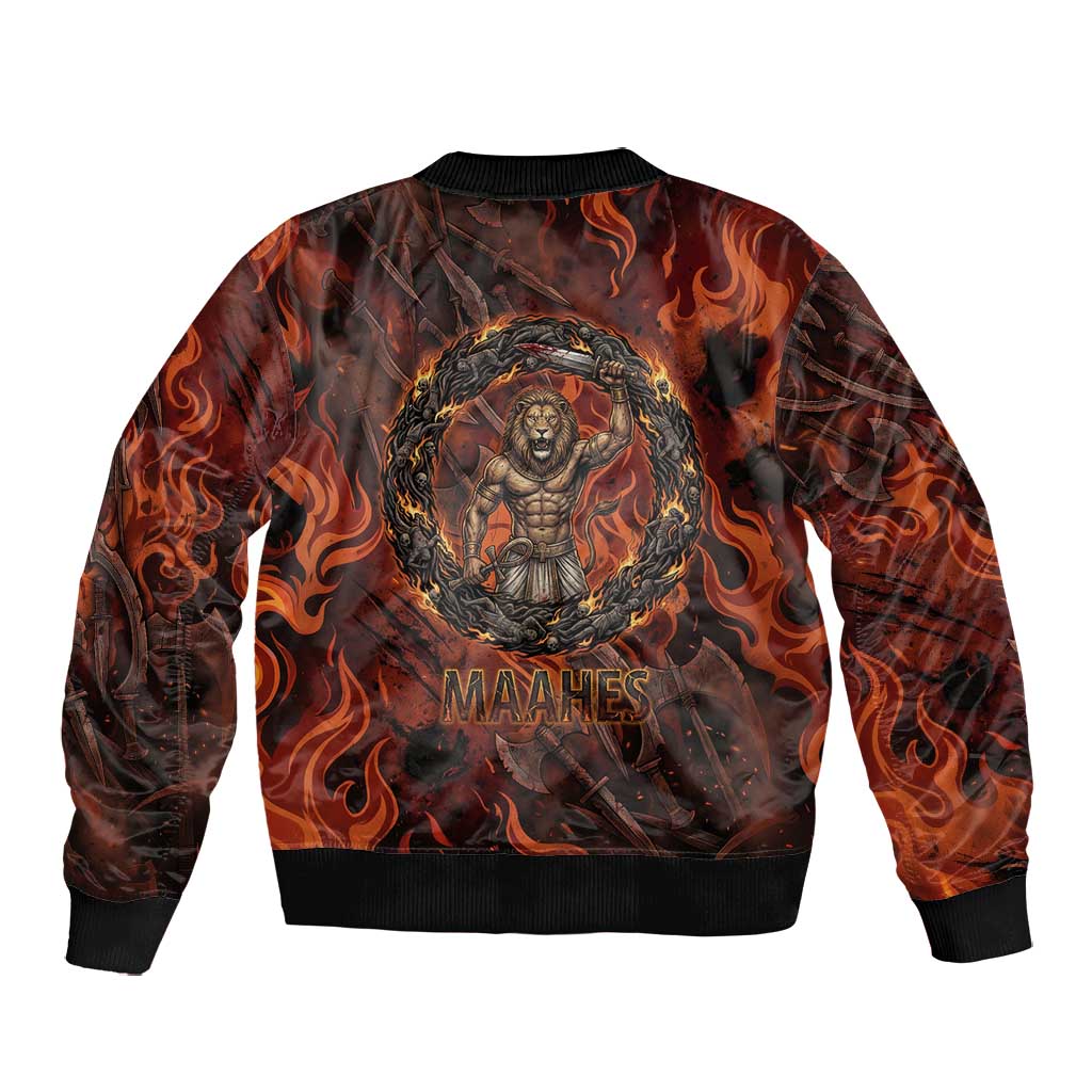 Maahes Bomber Jacket Ancient Egyptian Fiery Red Flame - Roaring Lion Head - African Pride
