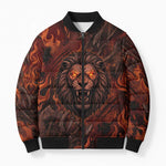Maahes Bomber Puffer Jacket Ancient Egyptian Fiery Red Flame - Roaring Lion Head - African Pride