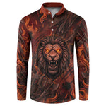 Maahes Button Sweatshirt Ancient Egyptian Fiery Red Flame - Roaring Lion Head