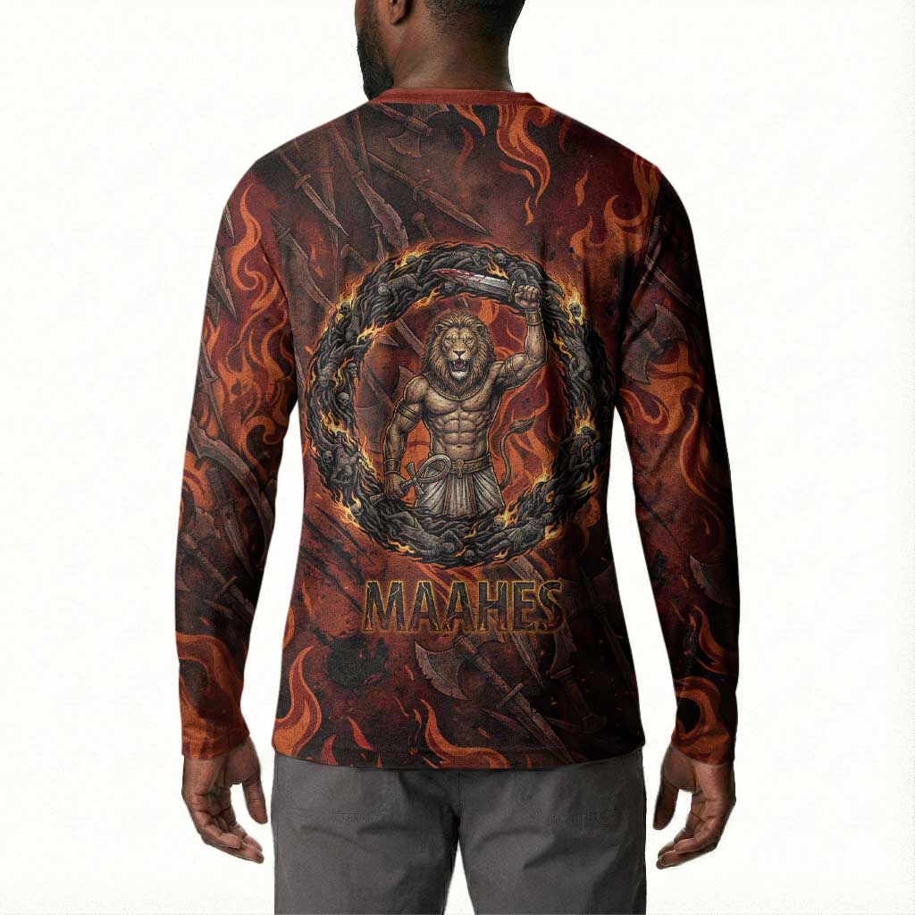 Maahes Button Sweatshirt Ancient Egyptian Fiery Red Flame - Roaring Lion Head