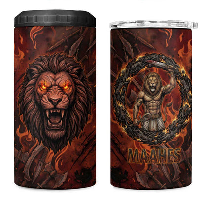 Maahes 4 in 1 Can Cooler Tumbler Ancient Egyptian Fiery Red Flame - Roaring Lion Head - African Pride