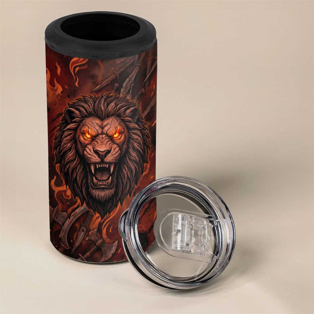 Maahes 4 in 1 Can Cooler Tumbler Ancient Egyptian Fiery Red Flame - Roaring Lion Head - African Pride