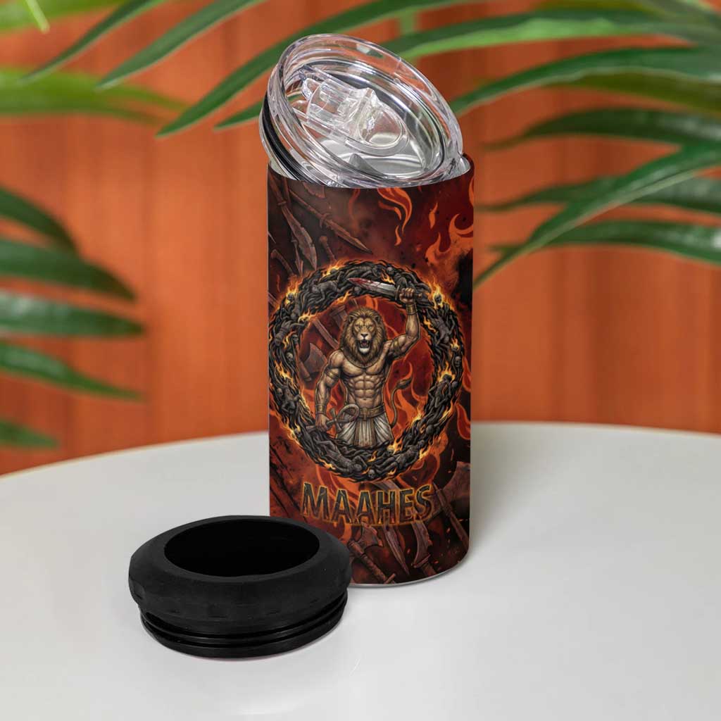 Maahes 4 in 1 Can Cooler Tumbler Ancient Egyptian Fiery Red Flame - Roaring Lion Head - African Pride