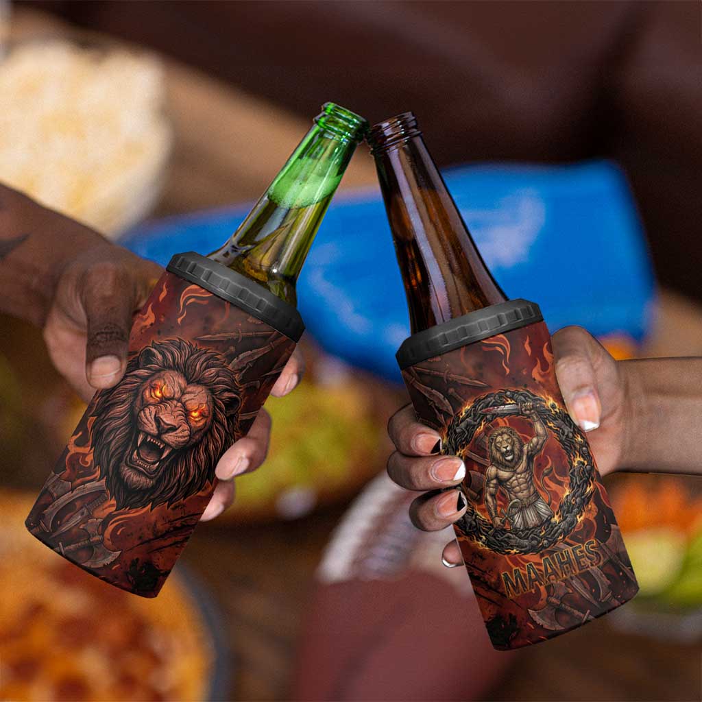 Maahes 4 in 1 Can Cooler Tumbler Ancient Egyptian Fiery Red Flame - Roaring Lion Head - African Pride