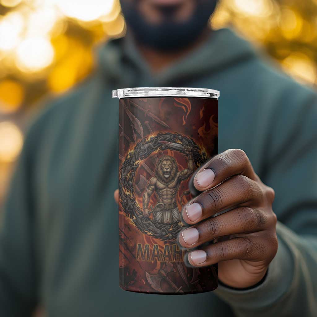 Maahes 4 in 1 Can Cooler Tumbler Ancient Egyptian Fiery Red Flame - Roaring Lion Head - African Pride