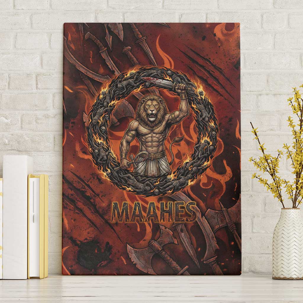 Maahes Canvas Wall Art Ancient Egyptian Fiery Red Flame - Roaring Lion Head - African Pride