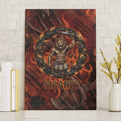 Maahes Canvas Wall Art Ancient Egyptian Fiery Red Flame - Roaring Lion Head - African Pride