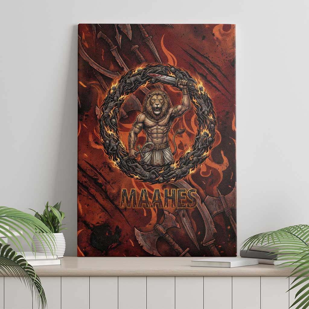 Maahes Canvas Wall Art Ancient Egyptian Fiery Red Flame - Roaring Lion Head - African Pride