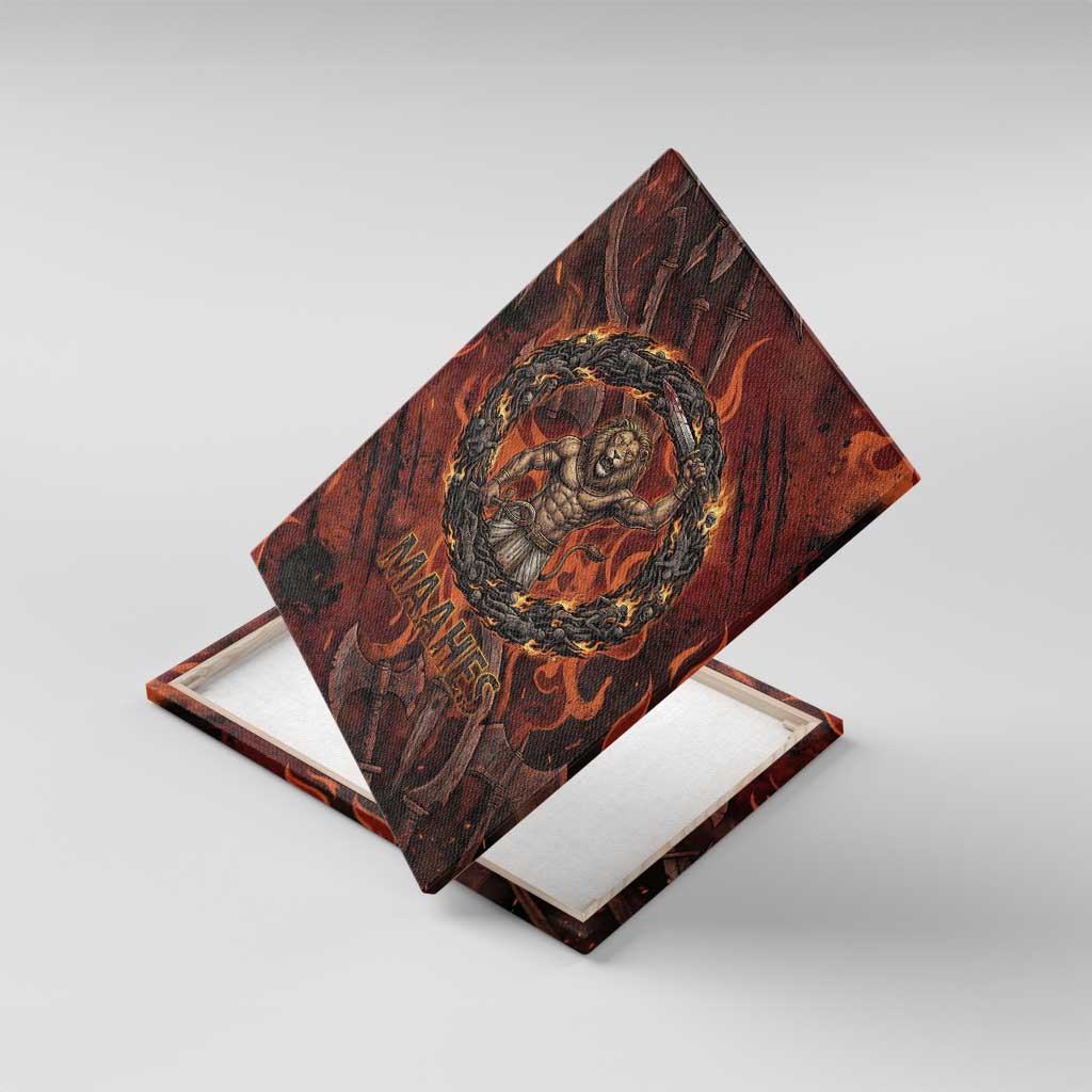 Maahes Canvas Wall Art Ancient Egyptian Fiery Red Flame - Roaring Lion Head - African Pride
