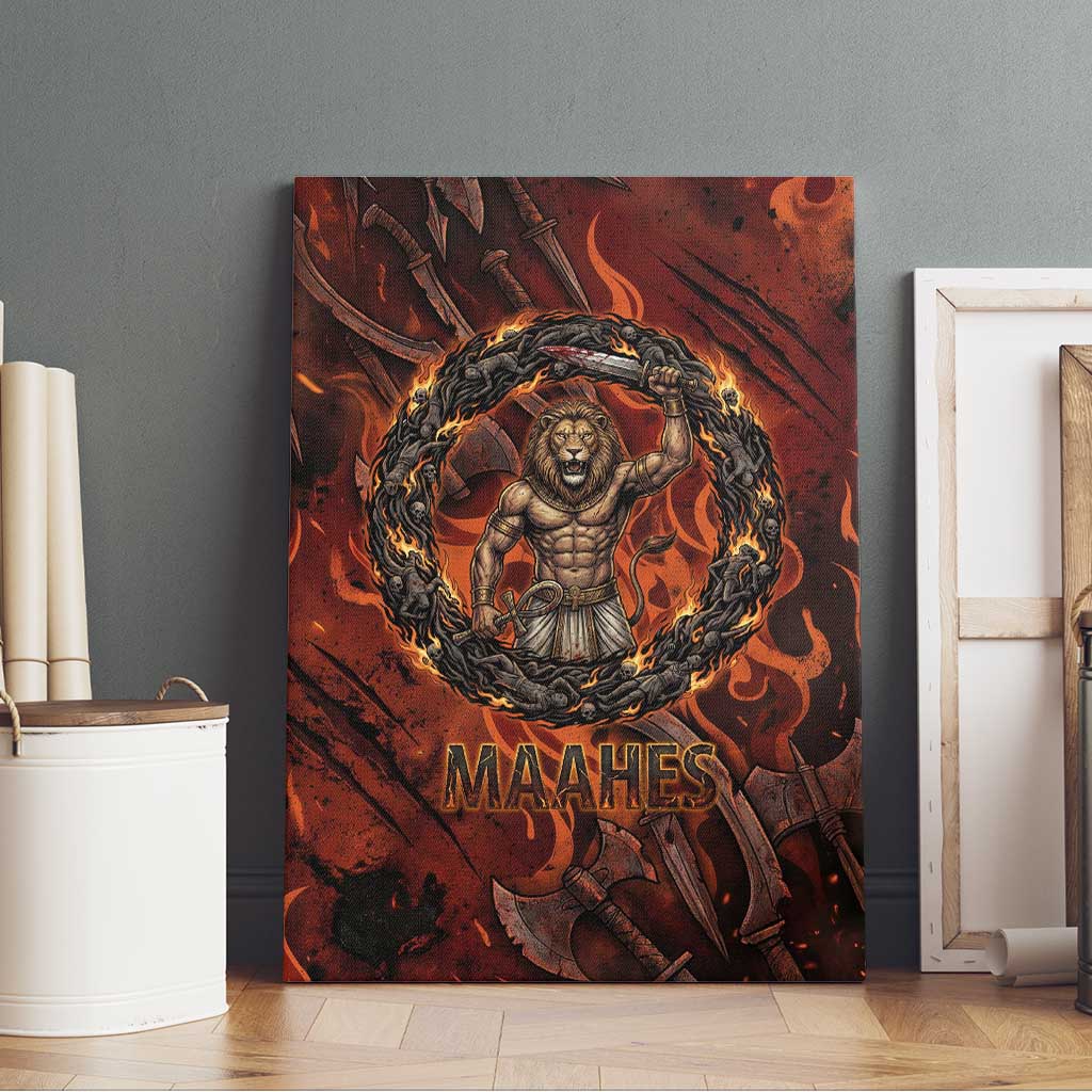Maahes Canvas Wall Art Ancient Egyptian Fiery Red Flame - Roaring Lion Head - African Pride