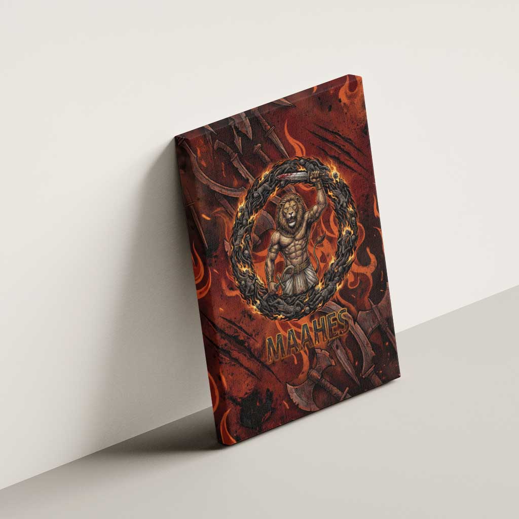 Maahes Canvas Wall Art Ancient Egyptian Fiery Red Flame - Roaring Lion Head - African Pride