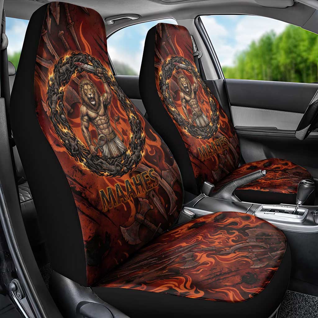 Maahes Car Seat Cover Ancient Egyptian Fiery Red Flame - Roaring Lion Head - African Pride