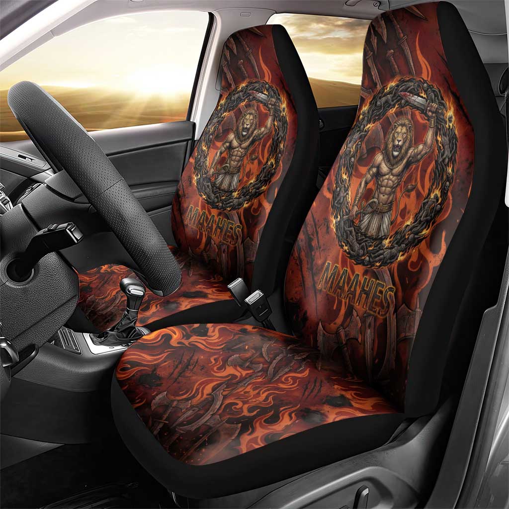 Maahes Car Seat Cover Ancient Egyptian Fiery Red Flame - Roaring Lion Head - African Pride