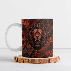 Maahes Ceramic Mug Ancient Egyptian Fiery Red Flame - Roaring Lion Head - African Pride