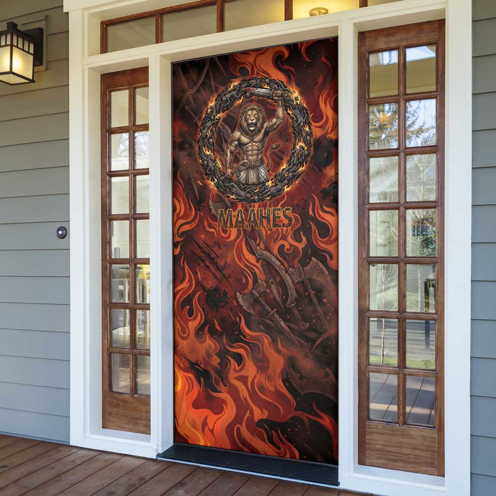 Maahes Door Cover Ancient Egyptian Fiery Red Flame - Roaring Lion Head - African Pride