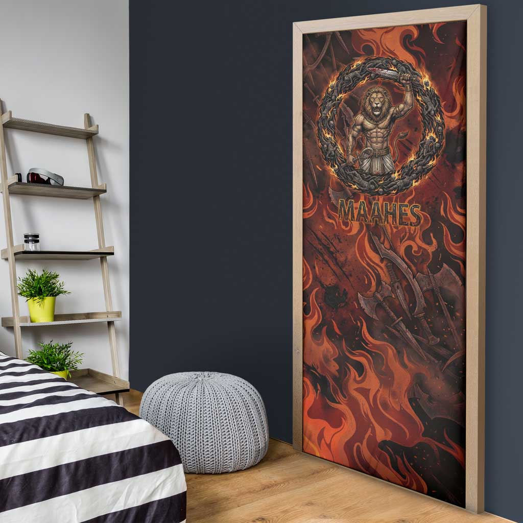 Maahes Door Cover Ancient Egyptian Fiery Red Flame - Roaring Lion Head - African Pride