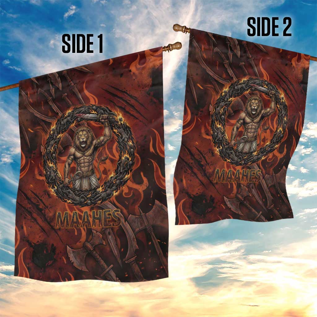 Maahes Garden Flag Ancient Egyptian Fiery Red Flame - Roaring Lion Head - African Pride